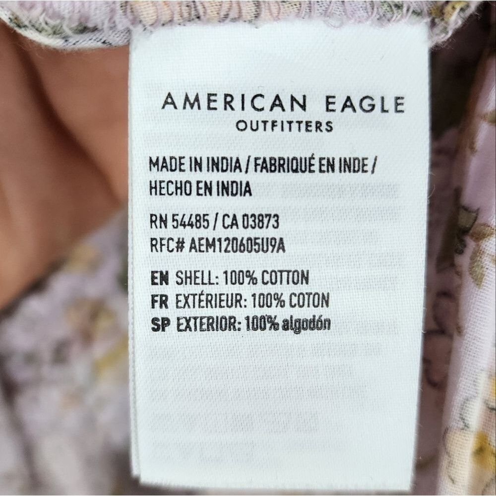 American Eagle AEO Cotton Top Floral Peasant Blouse Boho Balloon Long Sleeve S - Picture 12 of 16